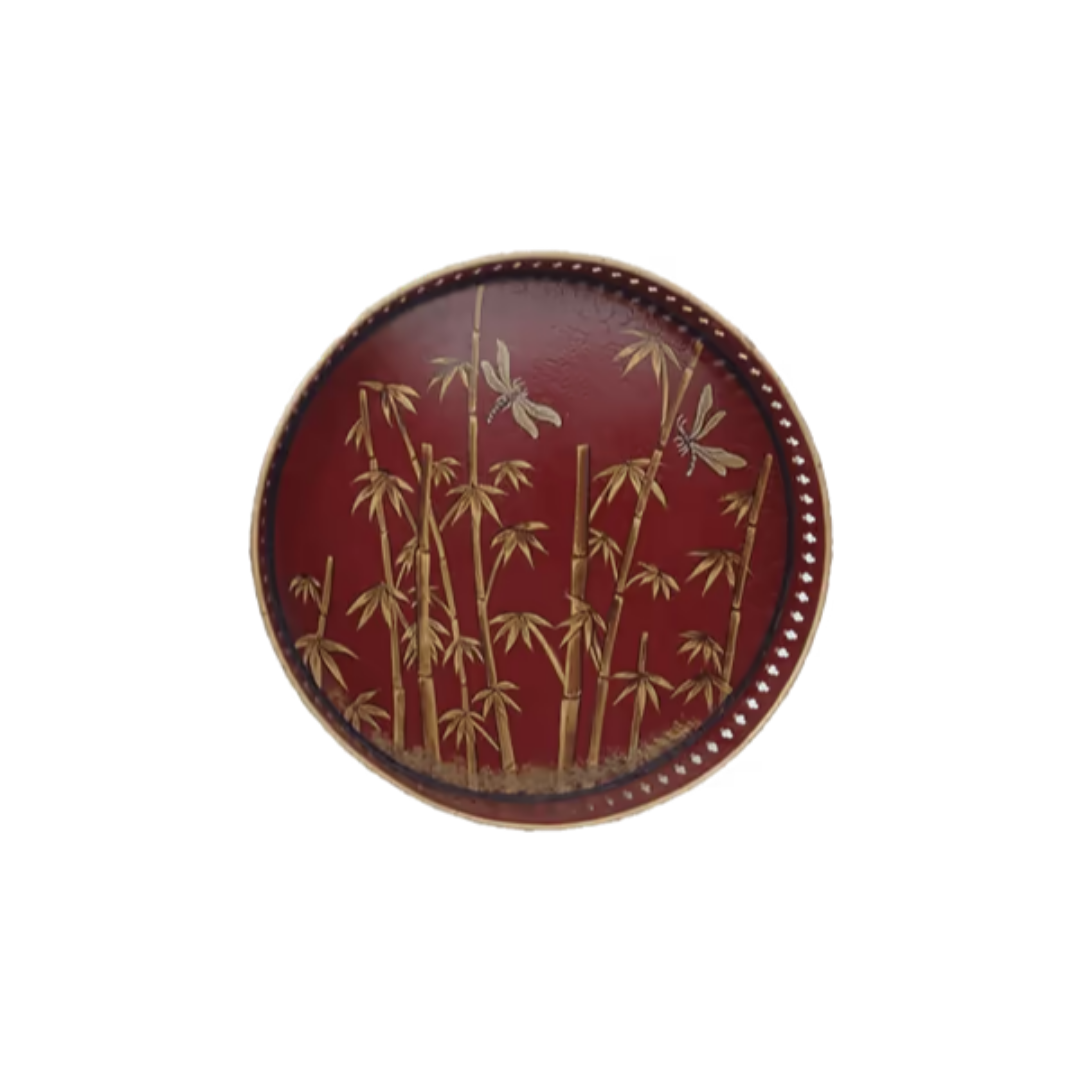 Les Ottomans  Flora Hand-painted Iron Tray - Bamboo Motif