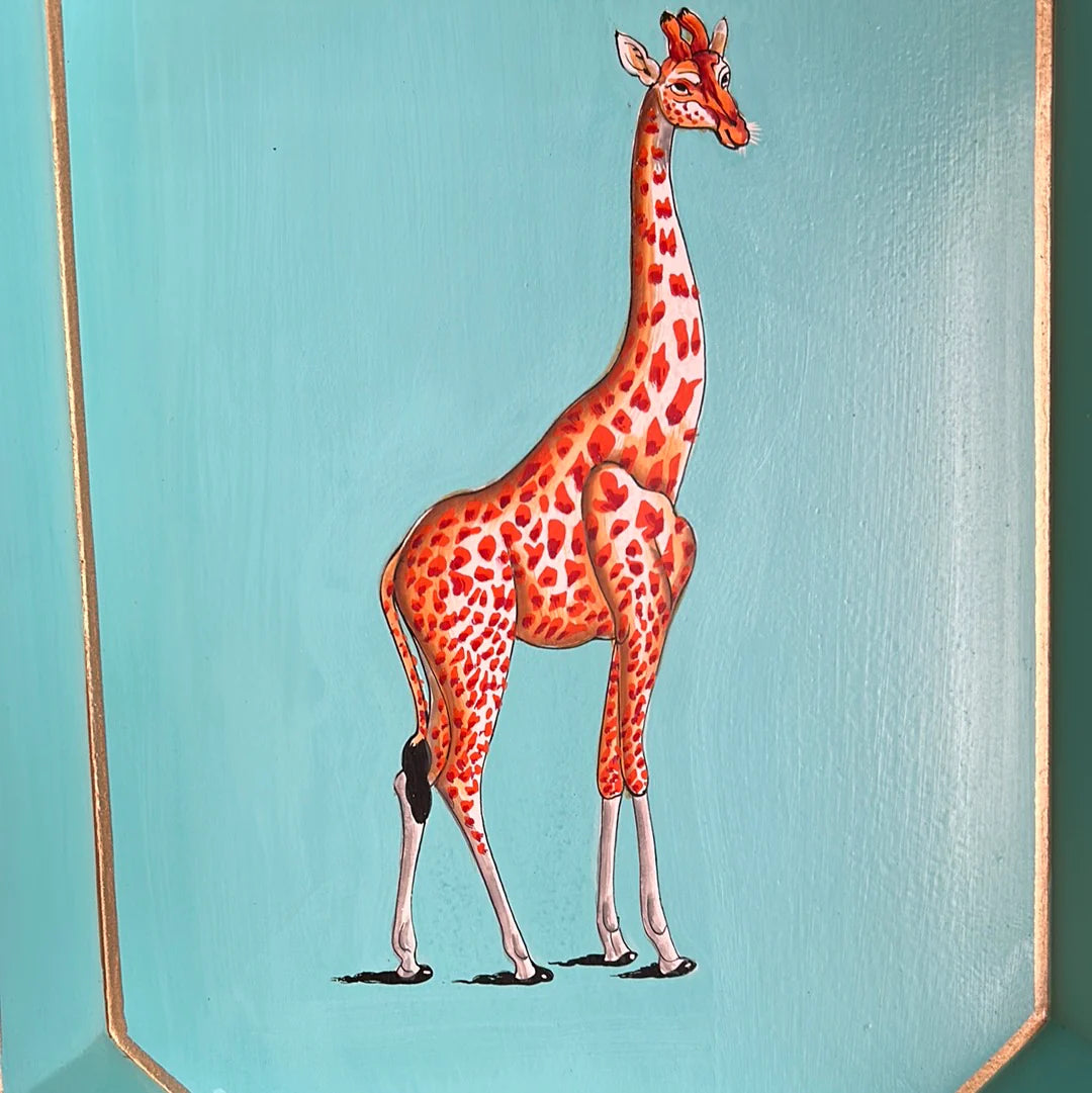 Les Ottomans Fauna Hand-painted Iron Tray - Giraffe