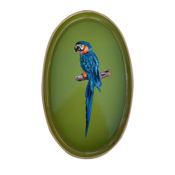 Les Ottomans Fauna Hand-painted Iron Tray - Green Parrot