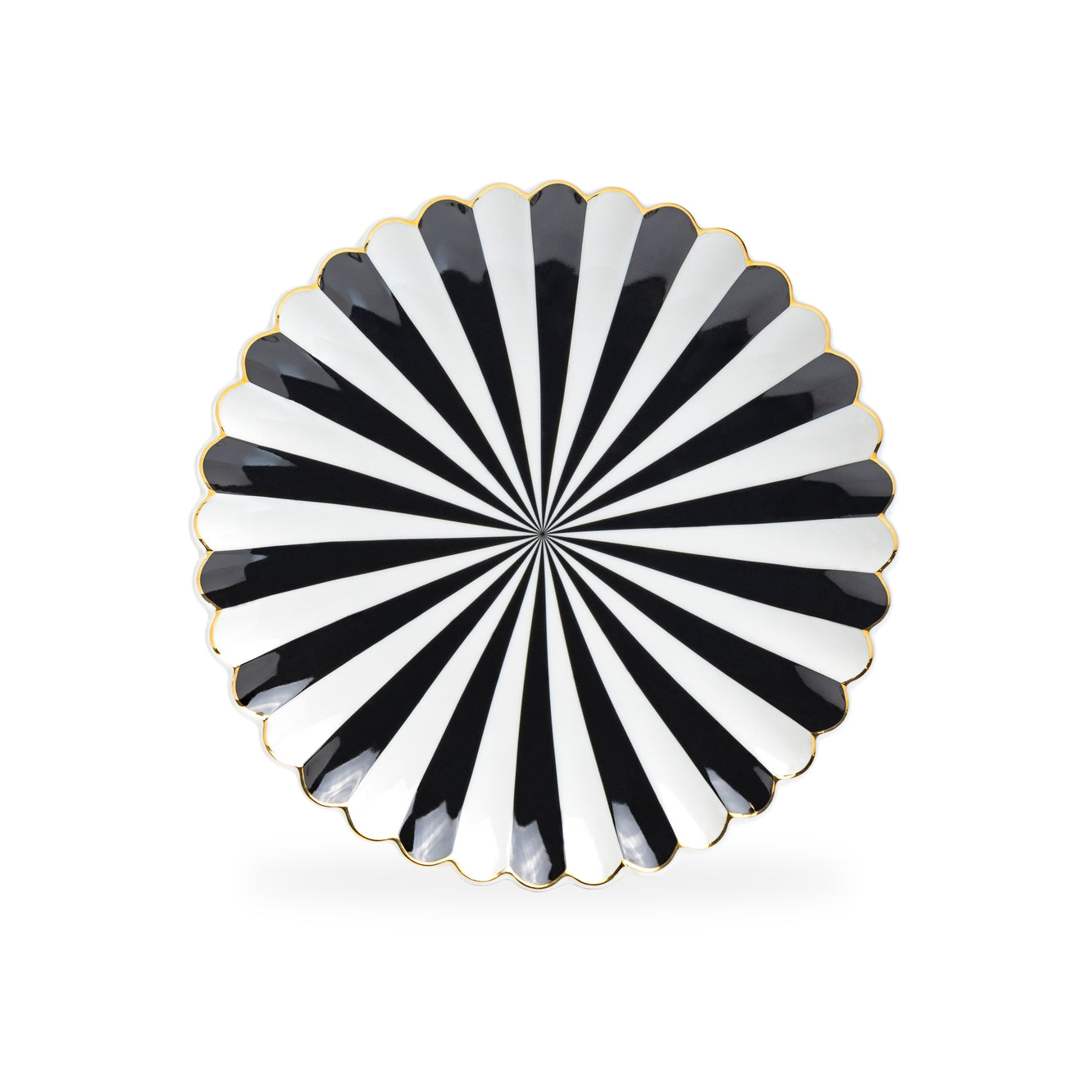 Black and White Scallop Fine Porcelain Dessert Plate