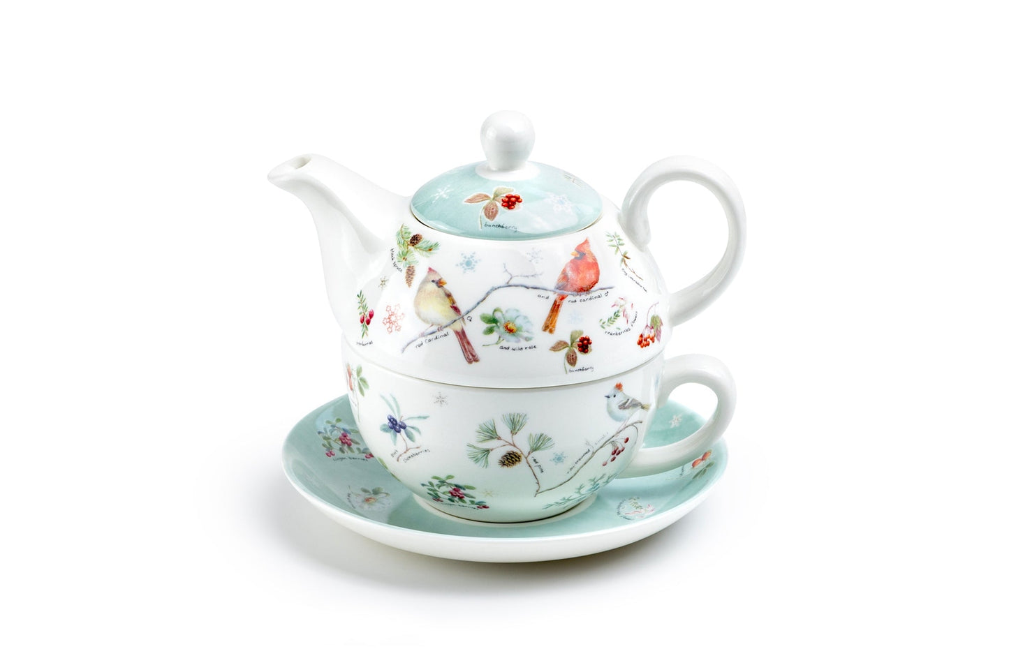 Winter Cardinals Fine Porcelain Tea for One Set