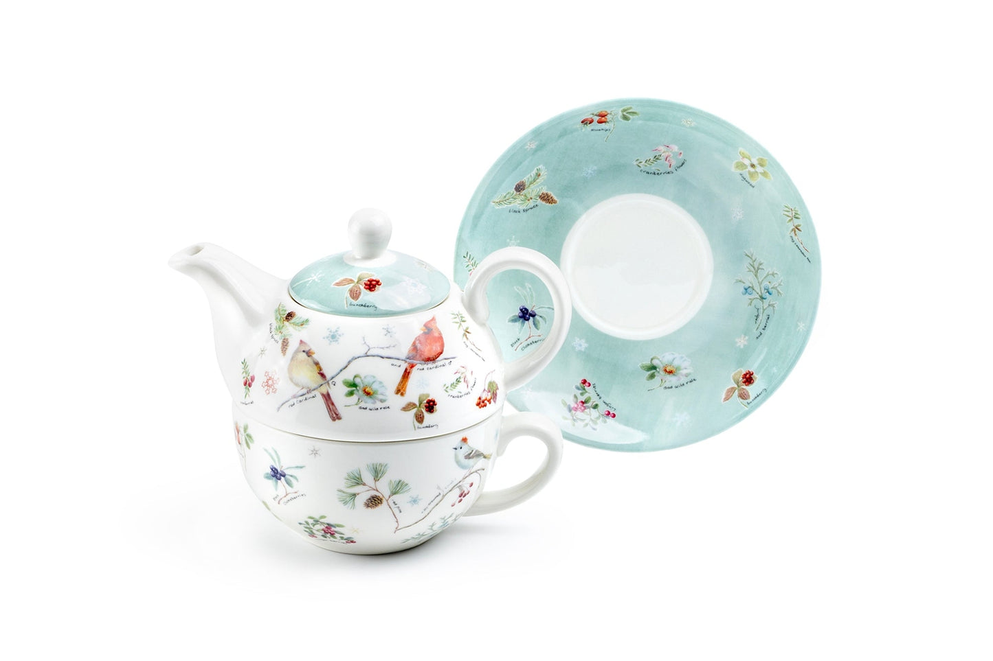 Winter Cardinals Fine Porcelain Tea for One Set