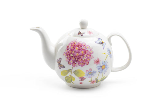 Hydrangea with Butterflies Porcelain Teapot