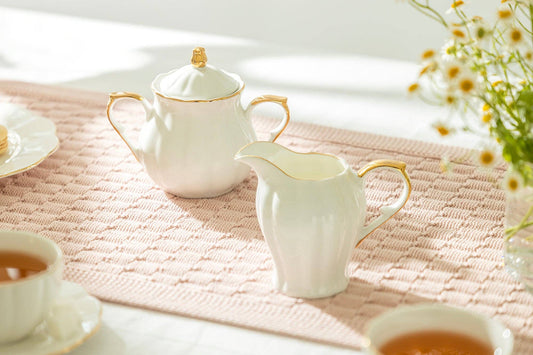 White Gold Scallop Fine Porcelain Sugar and Creamer Set