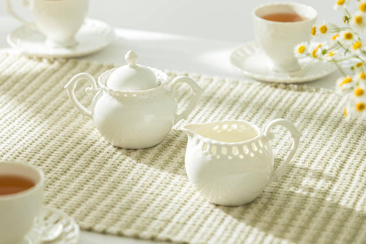 White Heirloom Fine Porcelain Sugar and Creamer Set