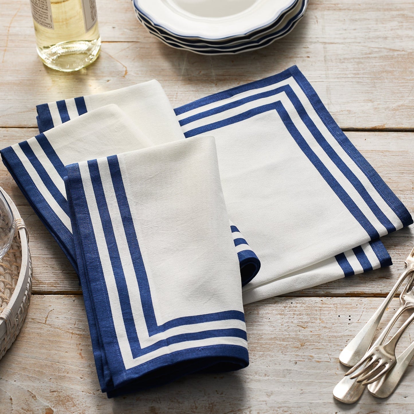 Triple Stripe Blue Dinner Napkins