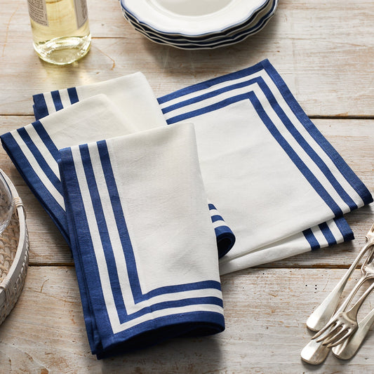 Triple Stripe Blue Dinner Napkins