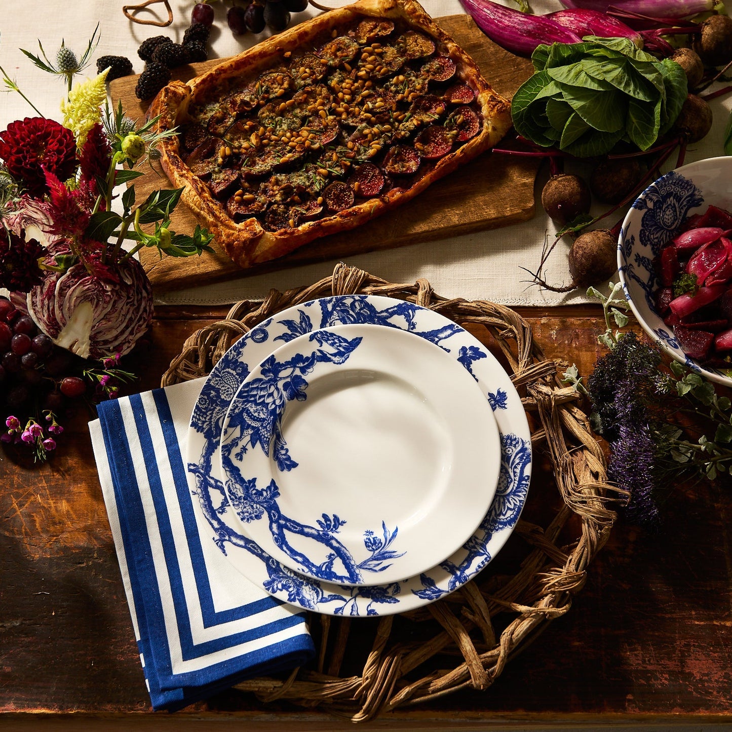 Triple Stripe Blue Dinner Napkins