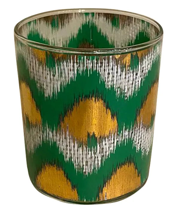 Les Ottomans Ikat Gold and Green Glass Tumblers, Set of 4