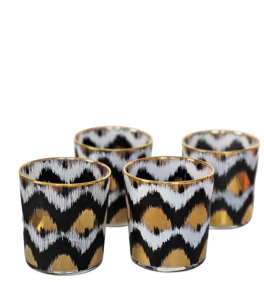 Les Ottomans Ikat Gold & Black Glass Tumblers, Set of 4