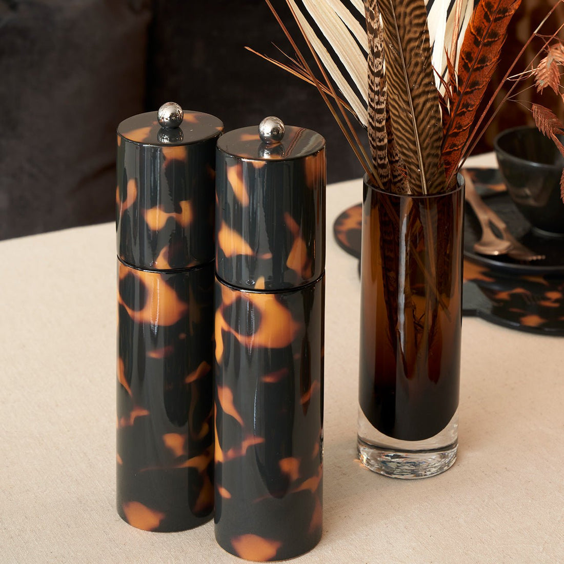 Addison Ross London FAUX TORTOISESHELL ROUND COLUMN SALT OR PEPPER MILL